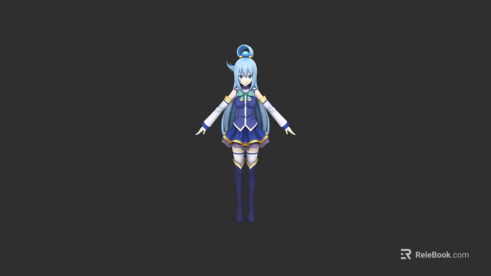 Anime Game Character With Light Blue Hair High Ponytail And Blue White Uniform 3d model 