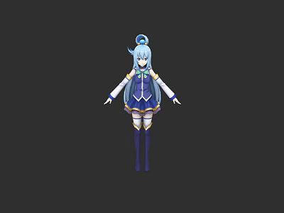 Anime Game Character With Light Blue Hair High Ponytail And Blue White Uniform 3d model
