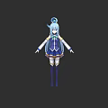 Anime Game Character With Light Blue Hair High Ponytail And Blue White Uniform