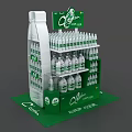 Green And White Cestbon Bottled Water Display Stand With Multiple Shelves And Brand Logo
