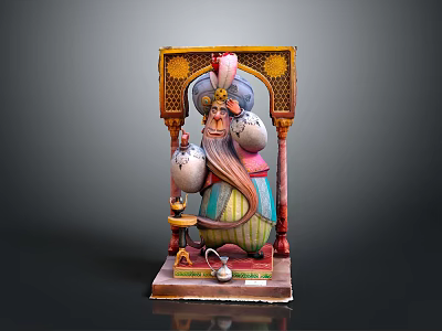 Decorative Sculpture Figure With Turban Bearded Face Lantern Teapot And Ornate Frame 3d model