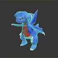 Standing Blue Fantasy Creature Toy With Red Belly Horns Tail And Shiny Surface