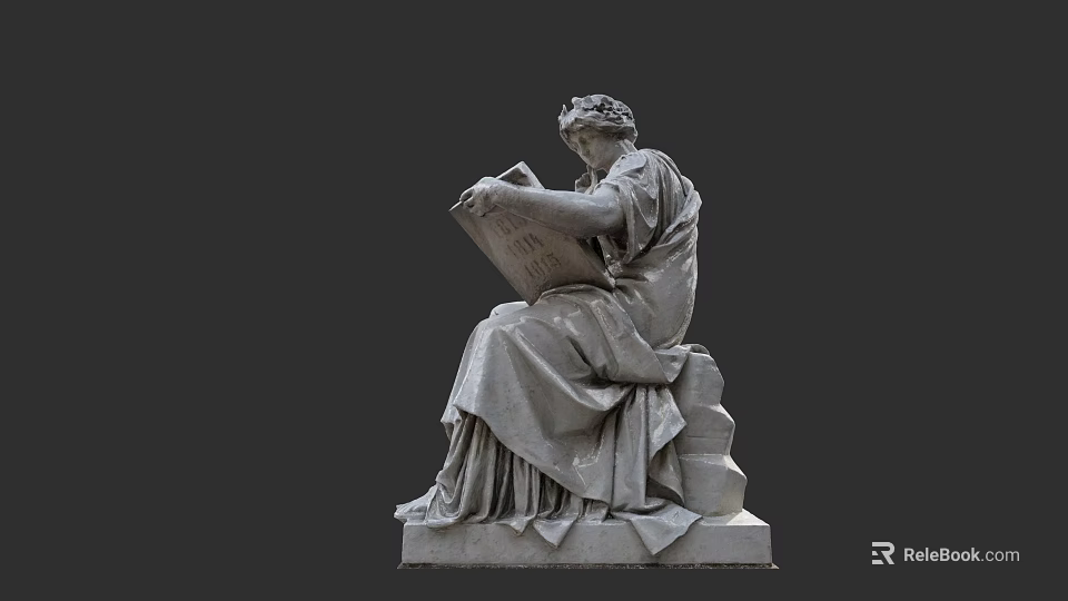 Cultural Art Gallery Displaying Classical Seated Sculpture With Scroll And Robes 3d model 