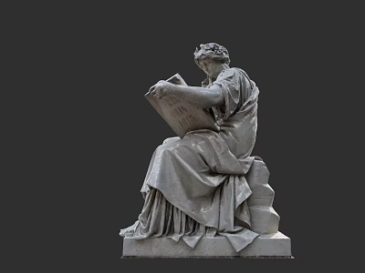 Cultural Art Gallery Displaying Classical Seated Sculpture With Scroll And Robes 3d model