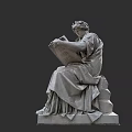 Cultural Art Gallery Displaying Classical Seated Sculpture With Scroll And Robes