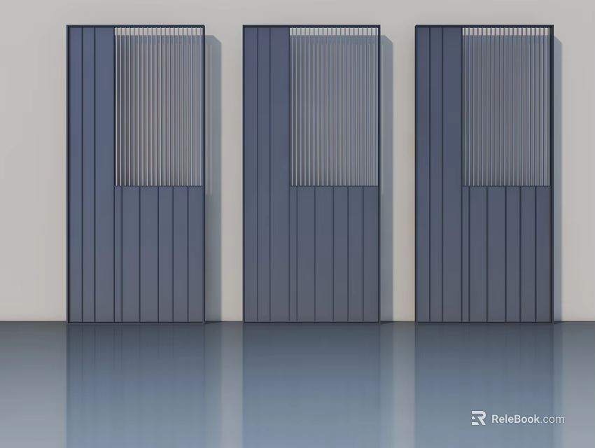 Modern Deep Blue Hinged Doors With Vertical Stripe Design And Smooth Panels 3d model