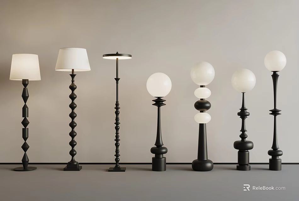 Assorted Modern Floor Lamps For Home Decor With Different Base Styles And Spherical Elements 3d model