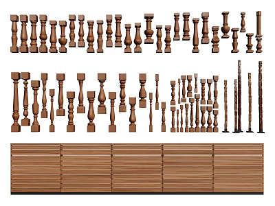 Wooden Railings Various Styles With Different Balusters And Handrails For Home Decor 3d model