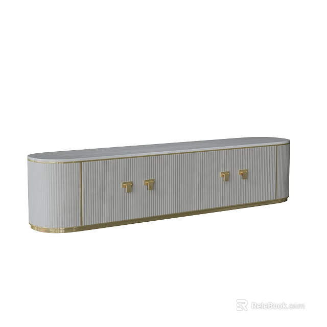 Elegant Light Gray TV Stand With Gold Accents And Modern Sleek Design 3d model 
