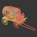 Vintage Wooden Wine Barrel Cart With Decorative Wheels And Handle