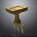 Ancient Stone Artifact With Square Top Central Pillar And Three Legs 3d model