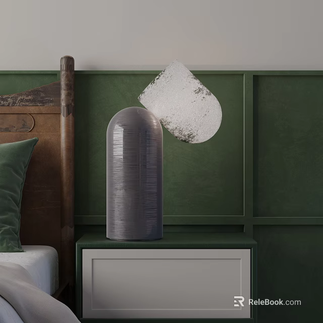 Modern Table Lamp On Green White Nightstand In Bedroom With Green Wall And White Decor 3d model 