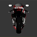 Red and White Sports Motorcycle with Sleek Aerodynamic Body Black Seat and Red Wheels