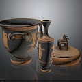 Ancient Greek Pottery Collection With Amphora Tall Vase And Animal Shaped Lid Box