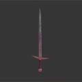 Medieval Sword Weapon With Metal Blade Golden Hilt Red Accent Standing Upright Against Gray Background