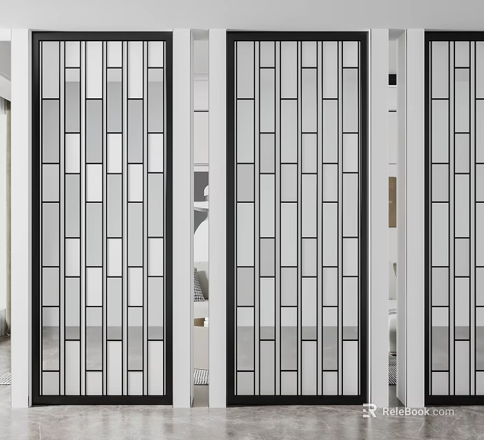 Modern Room Divider With Geometric Lines And Metal Frame For Interior Space Separation 3d model