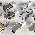Various Modern Office Desks With Wooden Tops Metal Frames And Matching Chairs