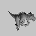 Game Movie Character Green Scaly Dinosaur with Blue Eyes Sharp Teeth Open Mouth Spiked Back