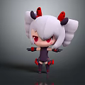 Cartoon Character with White Twin Tails Red Horns and Eyes in Dark Outfit Red Shoes
