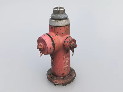 Red Old Style Fire Hydrant With Dual Outlet Valves And Top Cap 3d model