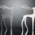 Wireframe And Silver Solid Deer Sculptures On Black Reflective Background 3d model