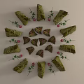 Zongzi Wrapped in Green Leaves Circularly Arranged Decorated with Pink Flowers and Green Branches