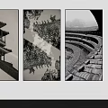 Black And White Landscape Painting Of Traditional Chinese Architecture Rooftop Eaves As Wall Art
