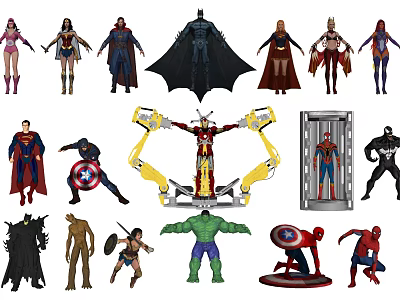 Collectible Game and Movie Characters Action Figures Featuring Batman Superman Iron Man Spider Man Hulk 3d model