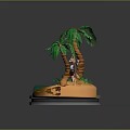 Adventurous Character Standing On Tropical Island With Palm Trees Green Water And Silver Base