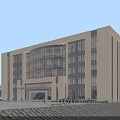Modern Office Building Exterior With Glass Curtain Wall Stone Facade Entrance And Trees
