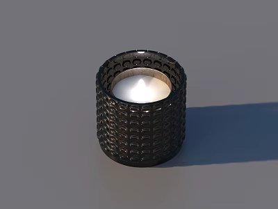 Black Textured Candle Holder With White Lit Candle For Home Decoration 3d model