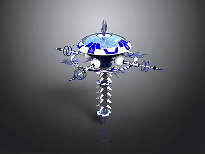 Modern Technical Equipment With Blue White Design Spiral Base And Antenna Parts 3d model