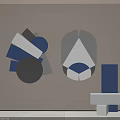 Modern Geometric Wall Decor with Blue Grey White Circles Triangles And Rectangles 3d model