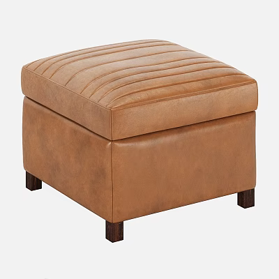 Stylish Brown Leather Stool with Striped Top and Dark Wooden Legs 3d model