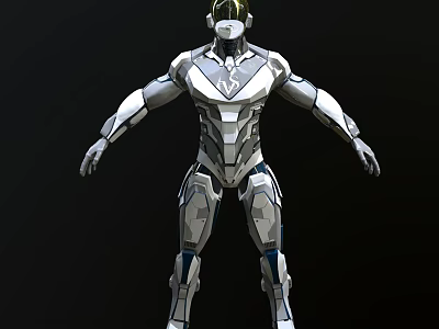 Futuristic Mechanical Armor Character With Silver Gray Robotic Design And Helmet 3d model