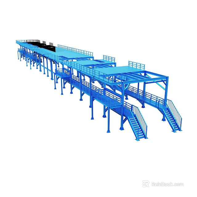 Blue Steel Structure Industrial Walkway With Multi Level Platforms And Stairs 3d model