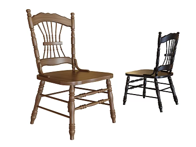 Brown and Black Wooden Dining Chairs with Traditional Spindle Back and Solid Legs 3d model