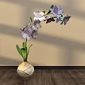Floral Display With Purple And White Orchids In Ceramic Vase On Wooden Floor