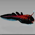 Vibrant 3D Modeled Red And Blue Fish With Spiky Fins Large Eyes Sharp Teeth
