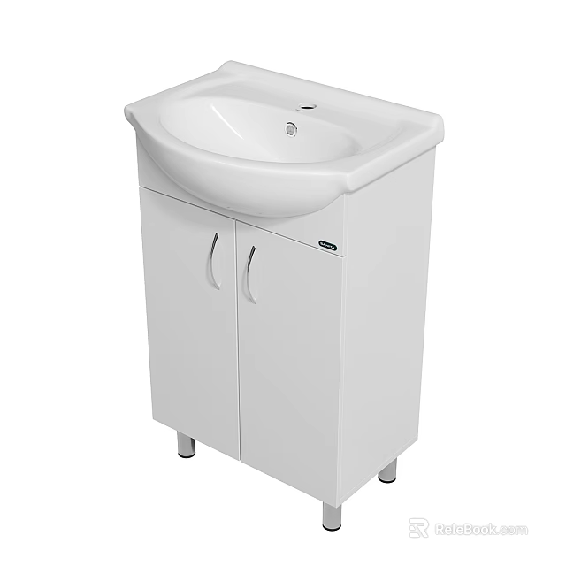White Modern Sink Vanity Cabinet With Double Doors And Countertop Basin 3d model 