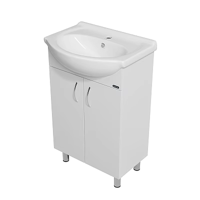 White Modern Sink Vanity Cabinet With Double Doors And Countertop Basin 3d model
