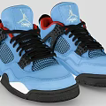 Blue Sneakers With Red Lining Black Laces Mesh Panels White Accents And Black Sole