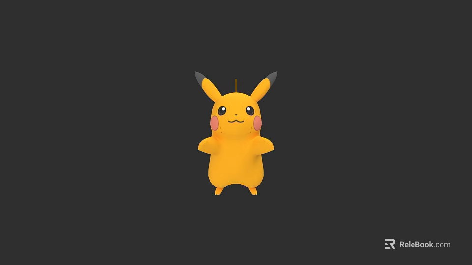 Yellow Pikachu Cartoon Character With Red Cheeks And Long Ears In 3d model 