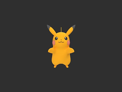 Yellow Pikachu Cartoon Character With Red Cheeks And Long Ears In 3d model