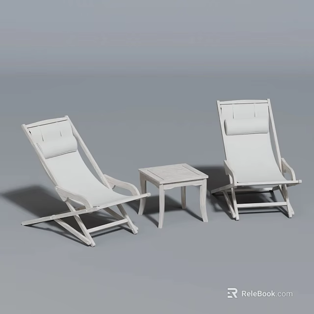 Two Modern White Lounge Chairs With Matching Side Table For Relaxation 3d model 