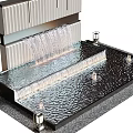 Modern Water Feature With Vertical Wall Waterfall And Shimmering Basin Metal Accents