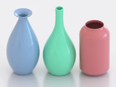 Modern Stylish Ceramic Vases in Blue Green Pink Decorative Home Decor 3d model