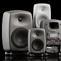 Modern Home Audio Speakers System With Different Sizes Stands And Subwoofer Design