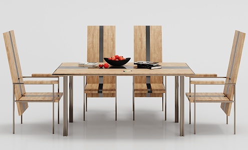 Modern Dining Table and Chair Combination Solid Wood Dining Table and Chair Combination 3d model