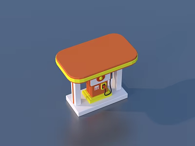 3D Gas Station Model Featuring Orange Roof Yellow Edge And White Fuel Dispenser 3d model
